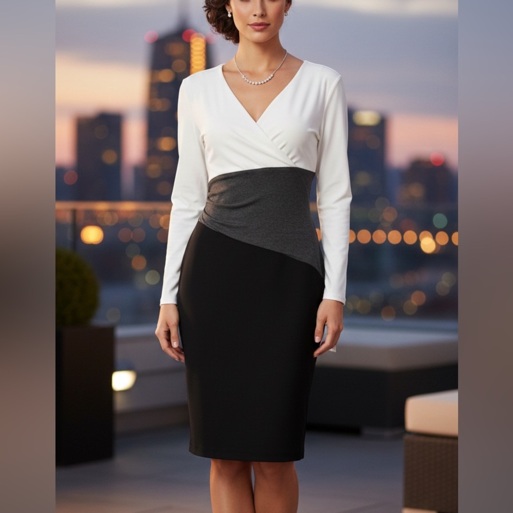 NWT Ralph Lauren Black and White Long Sleeve Dress Size 6P